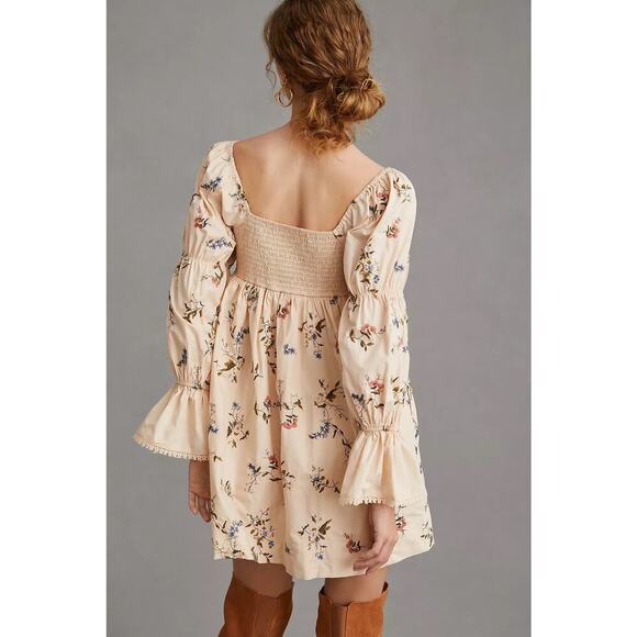 By Anthropologie Long-Sleeve Floral Embroidered Mini Dress Large Country Concert - Picture 2 of 6
